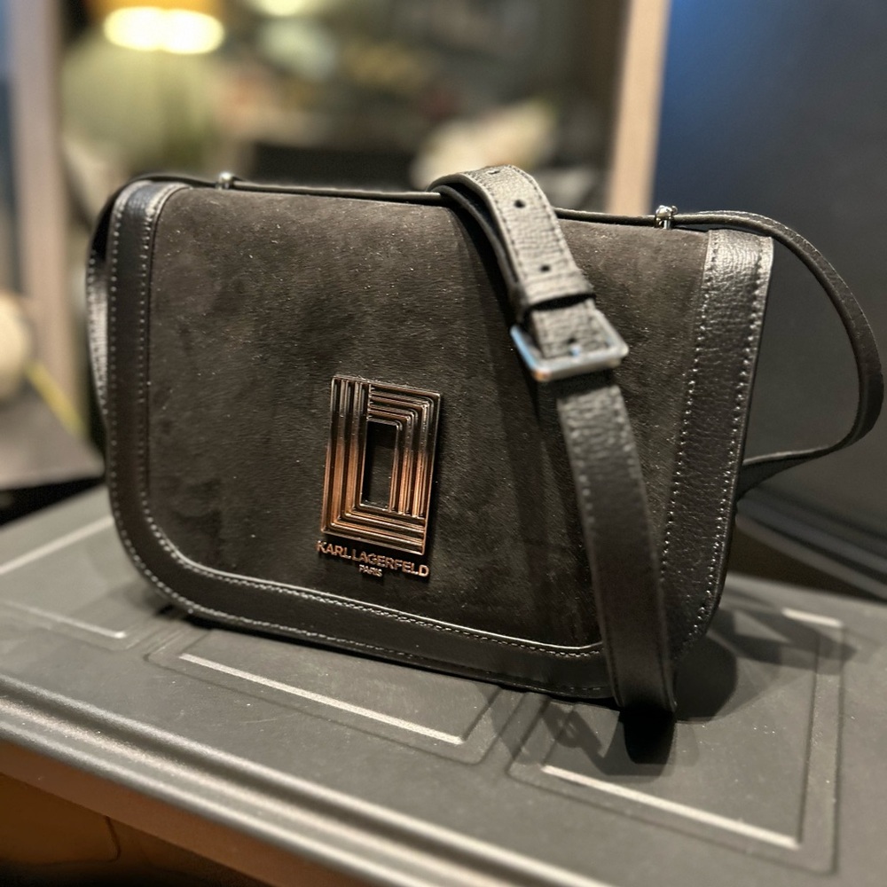 NWT Karl Lagerfeld Simone Suede Crossbody Bag - Black - $248 Retail